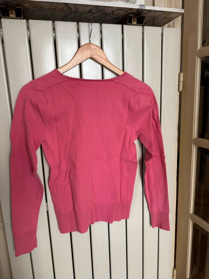 Pull col V coton rose S - photo numéro 3