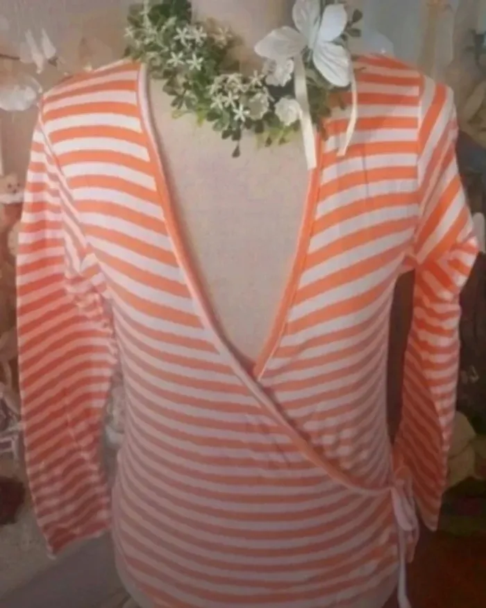 Blouse cache-coeur orange/blanc Basic One T 3 (40/42) Neuf - photo numéro 2