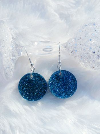 Boucles d'oreilles bleu pailleté