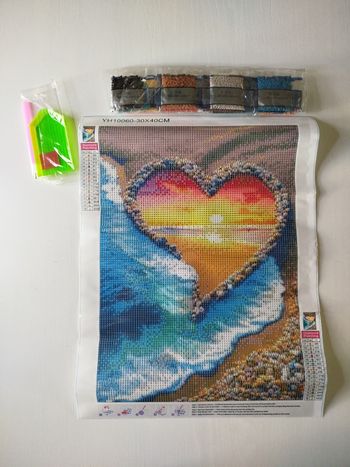 Diamond painting S341 plage mer et coeur 