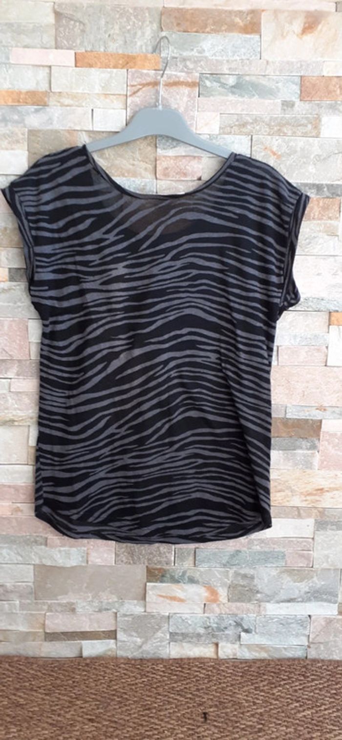 Haut blouse tee-shirt noir gris doré T 38 - photo numéro 4
