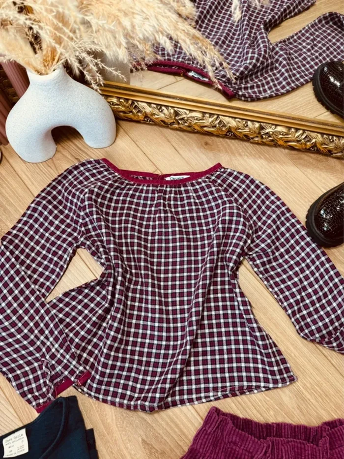 Taille 6 ans tenue 3 pièces fille multimarque violet bleu marine * carreaux sequins et velours * 🌸 - photo numéro 2