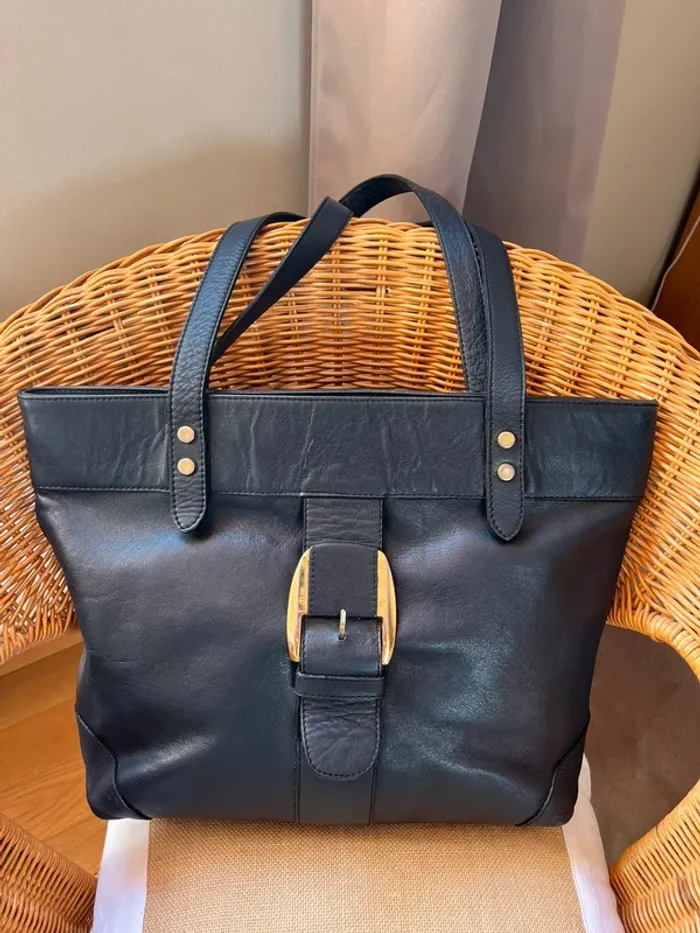Sac vintage en cuir bleu marine très bon état [ref 2508SBl175] - photo numéro 10