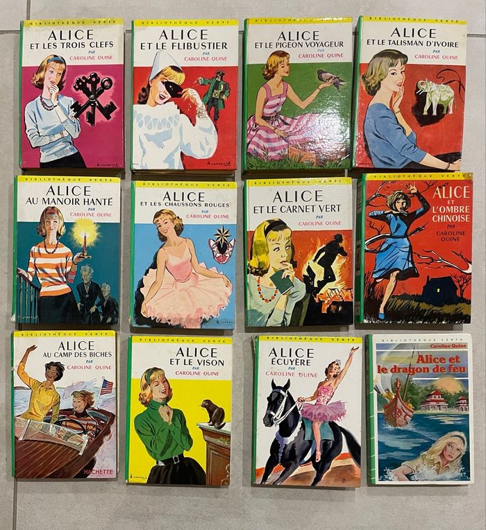 Lot livres ALICE – Bibliothèque Verte – Caroline Quine – éditions anciennes illustrées