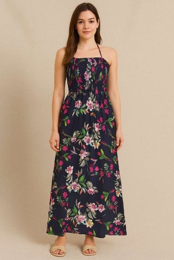 Robe Longue Bleu Marine à Fleurs – Taille Unique – neuve