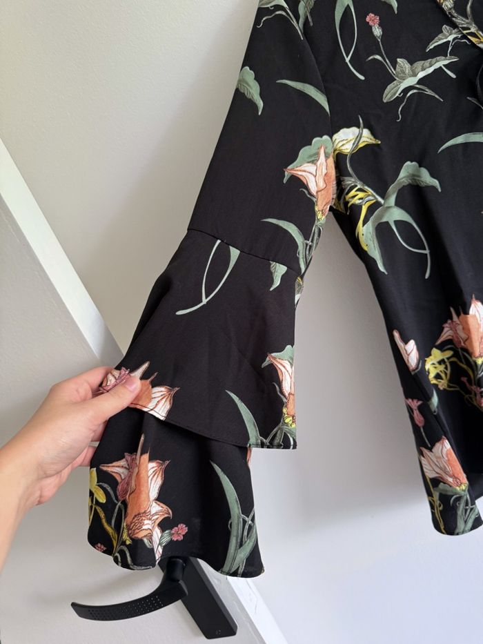 Blouse manches 3/4 noir & multicolore Aisabelle taille 36 S - neuf sans étiquette - photo numéro 2