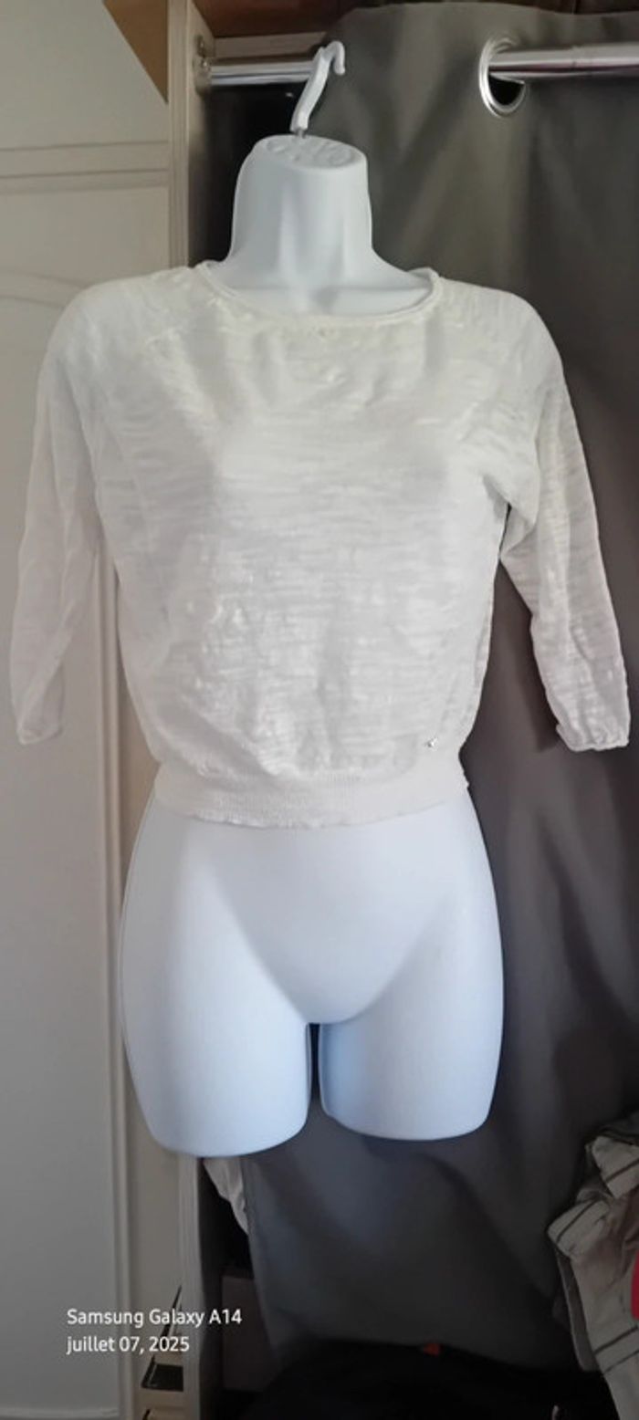 Pull court léger manches 3/4 forme trapèze blanc femme XS kocca - photo numéro 6