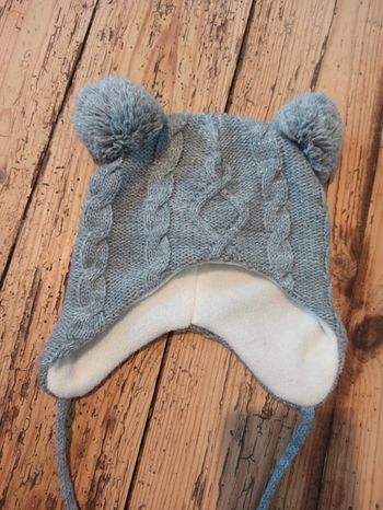 Bonnet fille gris oreilles ponpon
