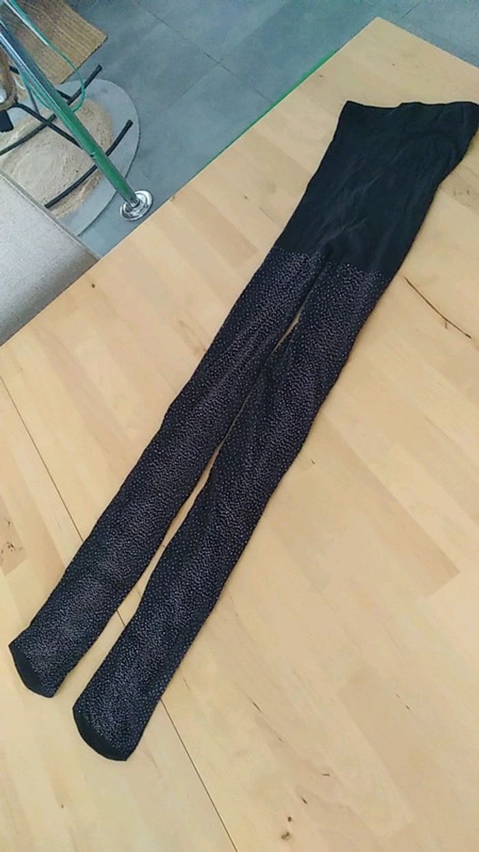 Collant noir pailleté point argenté bronze XS