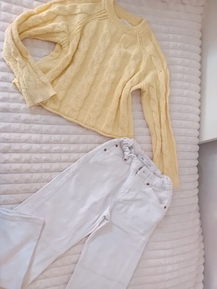 Ensemble fille pull torsade + jean wide leg 9/10ans Zara 🌼🤍 - photo numéro 2