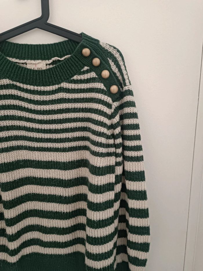 Pull d'hiver à mailles, rayures et boutons doux laine et mohair Taille M Leho En très bon état