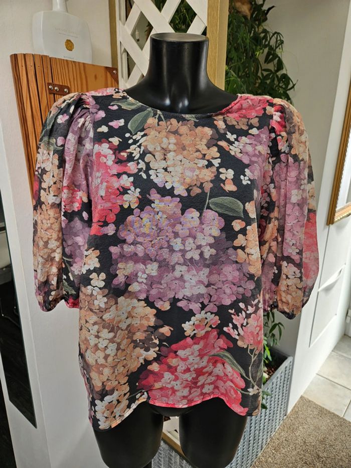 H&M blouse à fleurs manches bouffantes taille L - photo numéro 3