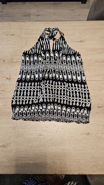 Blouse à nouer noire à dessins blancs, Jennyfer, taille M, nickel