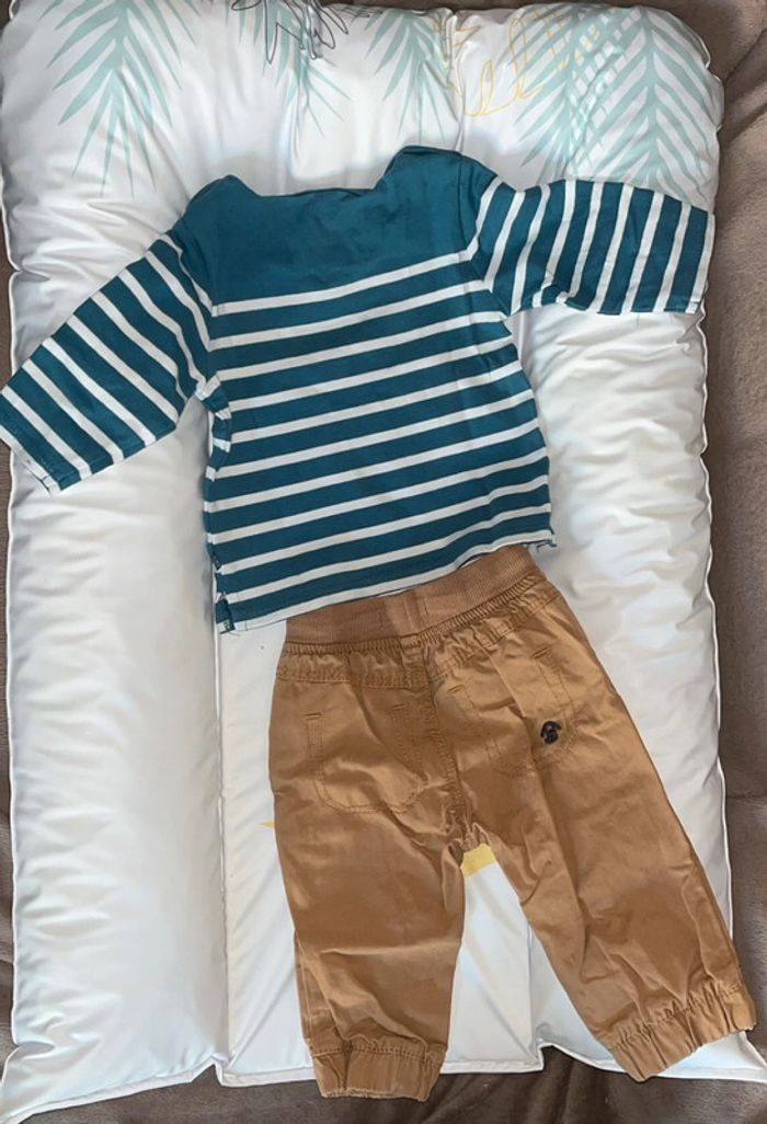 Ensemble pantalon et pull marron et bleu 6mois Obaibi - photo numéro 2