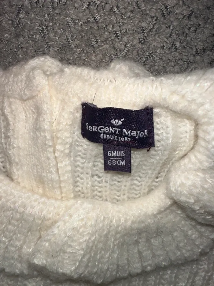Pull maille chaude col Claudine col pétale col volanté crème motif tortue Sergent Major - photo numéro 2