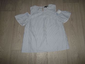 Chemisier ETAM bleu et blanc épaules dénudées taille 36 TBE