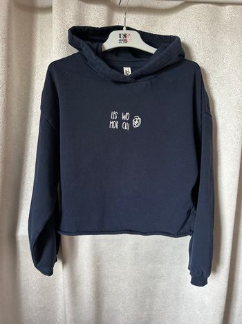 Pull sweat capuche crop top bleu marine 10 ans Tape à l’œil 