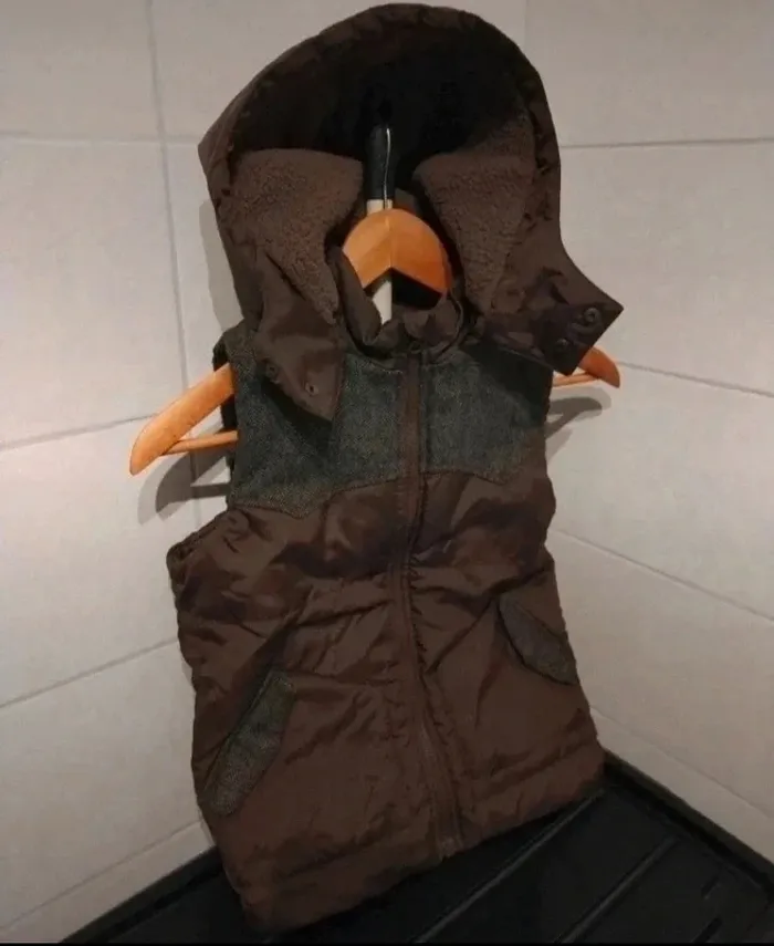 🎉 Veste sans manche avec capuche mi saison 10 ans marron grise sergent major 🎉