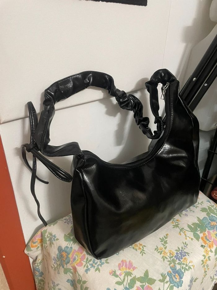 Sac à Épaule Plissé en Cuir Synthétique noir Doux pour Femme