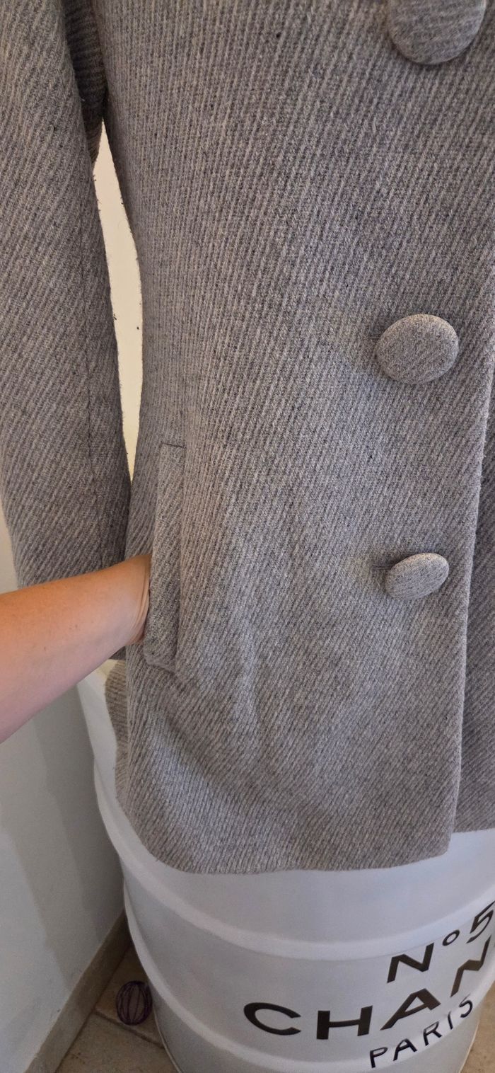 Manteau Nine West gris clair en laine – coupe évasée chic & col Claudine, taille 36/38 - photo numéro 2