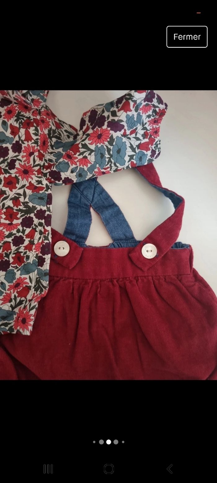 Barboteuse velours bordeau et blouse à col Jacadi 1 mois - photo numéro 2