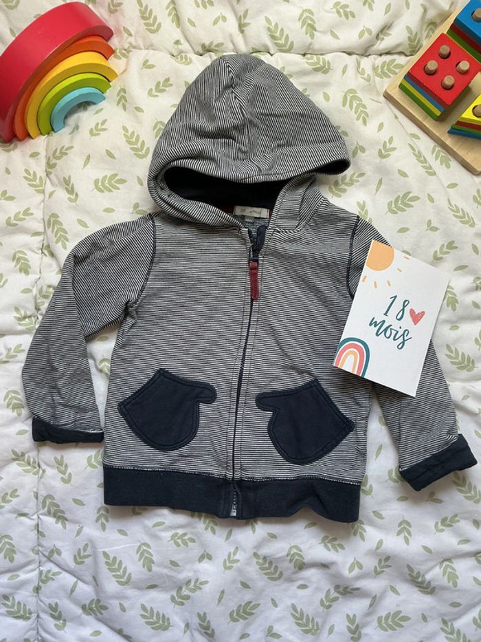 gilet zippé à capuche rayé marine 18 mois du pareil au même - photo numéro 2
