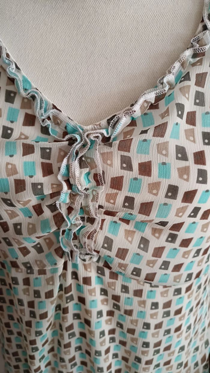 Jolie robe crème imprimé turquoise - photo numéro 4