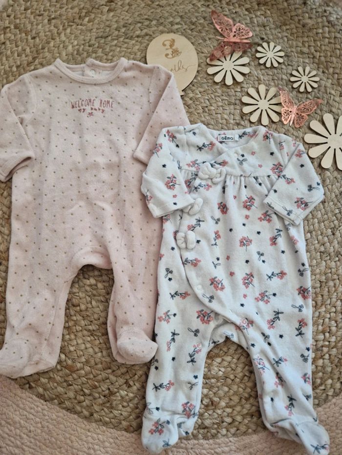 Lot de pyjama fleurie rose et blanc gémo bébé fille 3mois