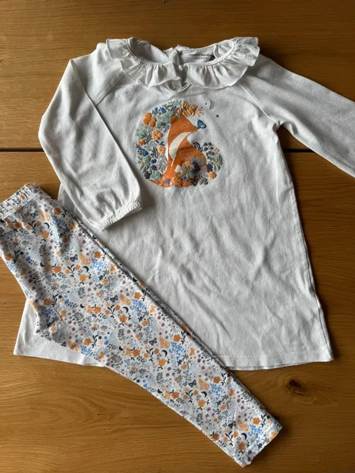 Chemise de nuit à ML avec pantalon coton léger thème renard 🦊 - Taille 4 Ans - photo numéro 4