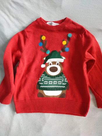 Pull de Noël rennes guirlande 2 ans