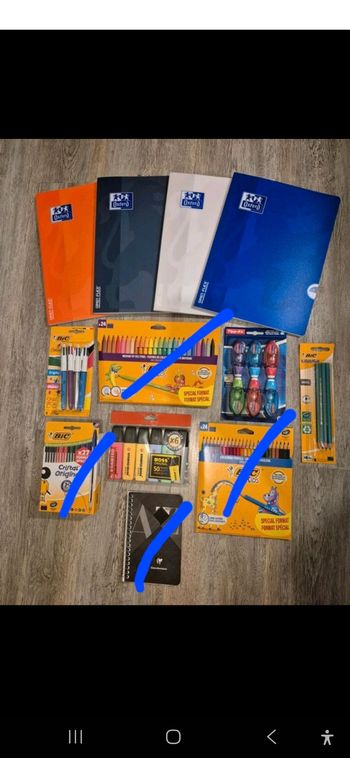 Lot fourniture scolaire crayon feutre correcteur livre 24x32 stylo etc