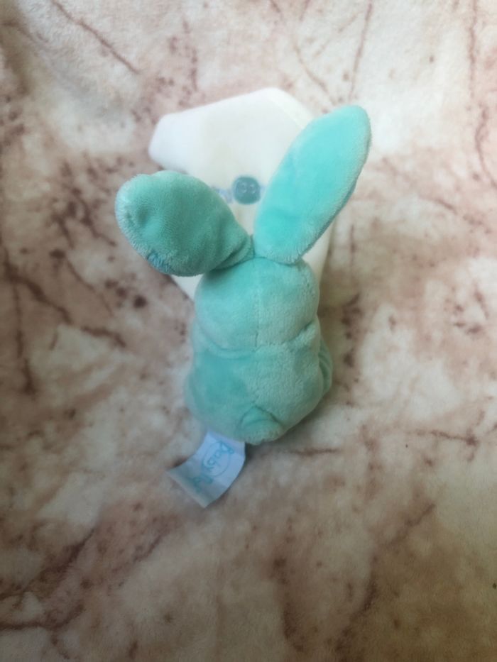 Doudou lapin bleu turquoise mouchoir blanc BabyNat Baby Nat’ - photo numéro 2