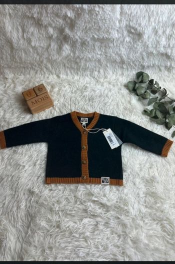 Cardigan vert anglais et marron Bonton taille 6 mois