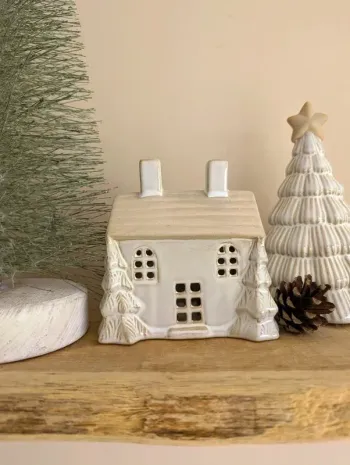 Petite maisonnette lumineuse en céramique, éclairage led – NEUVE