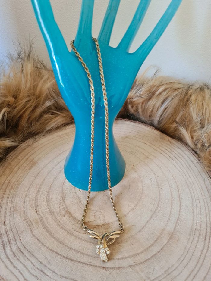 Collier chaîne tressé pendentif intégré doré vintage - photo numéro 2