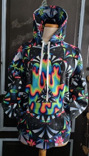 Sweat noir à capuche avec imprimé multicolore XL