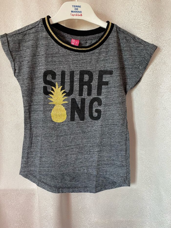 T-shirt gris chiné ananas pailleté doré 6 ans Punkdiz