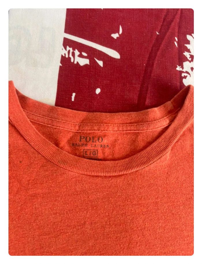 Sweat/ t-shirt manche longue Ralph Lauren taille L orange cavalier bleu marine - photo numéro 5
