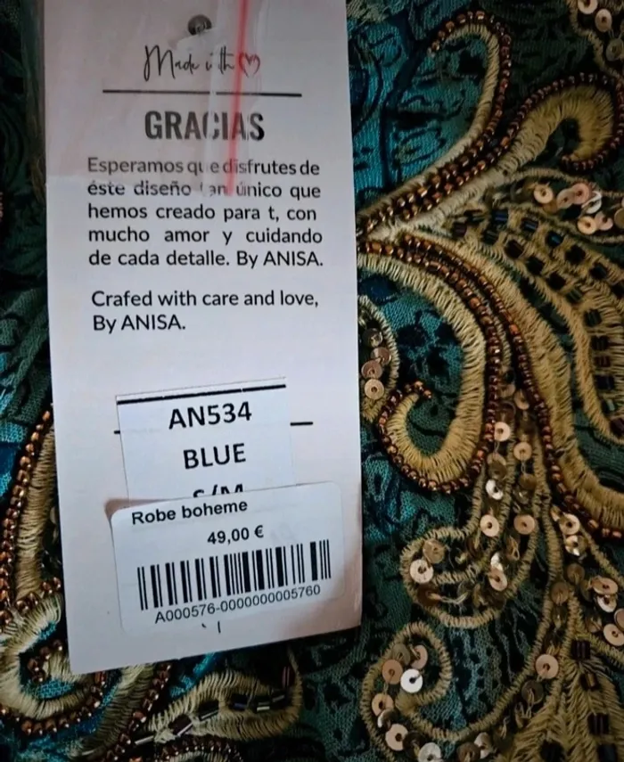 Robe bohème longue vert bleu canard avec ponpons Anisa Taille S/M (grand) Neuve - photo numéro 10