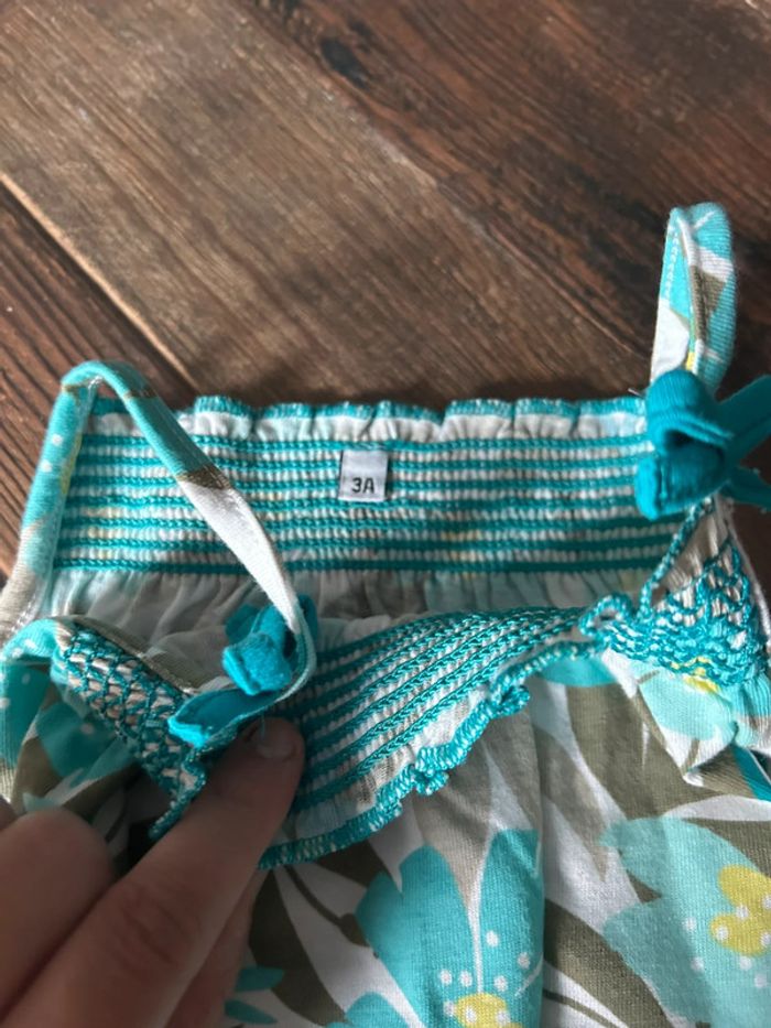 Robe combi short 3 ans - fille bleu kaki - photo numéro 3