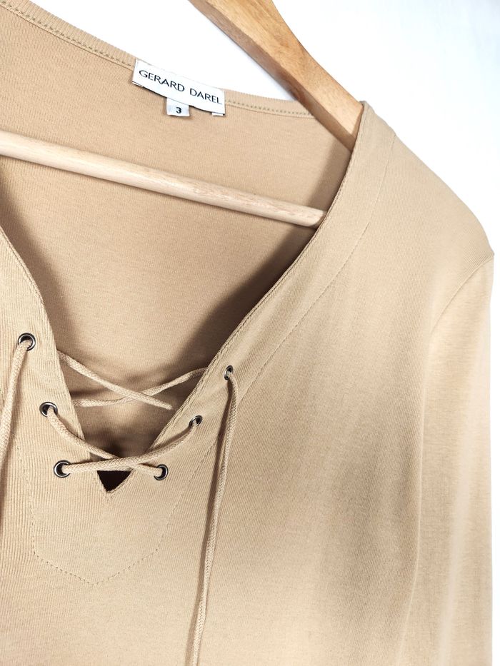 T-shirt Gérard Darel Beige à Lacets Manches Longues - Taille L (T3) - photo numéro 2