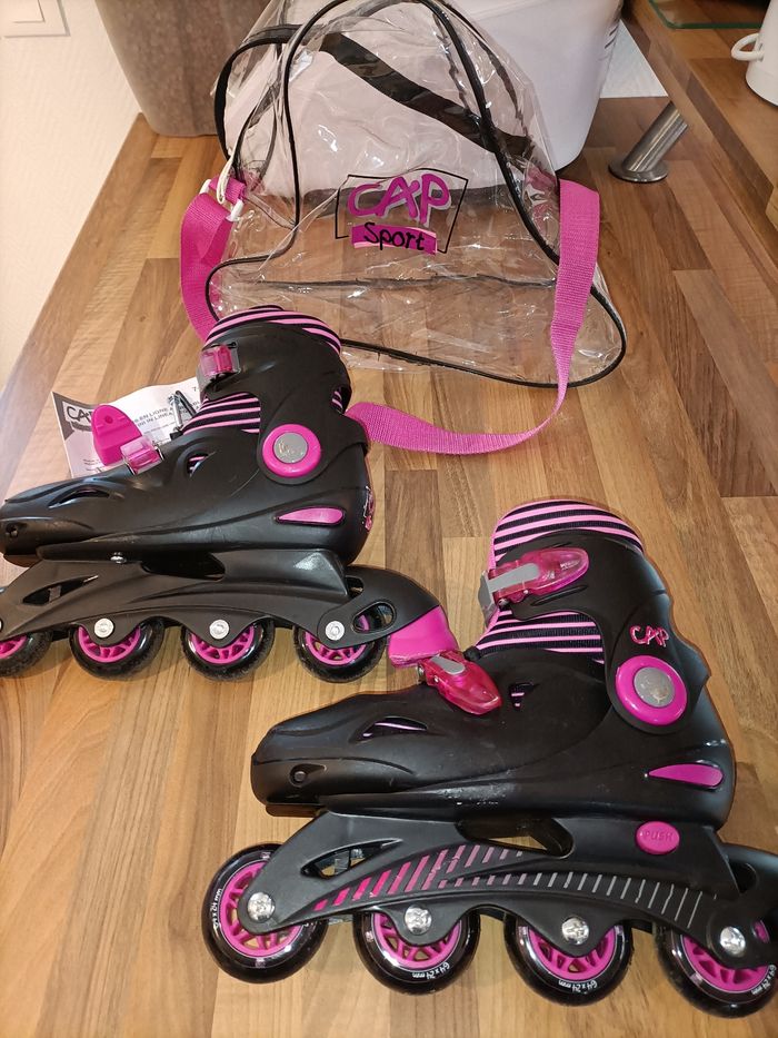 Roller noir et rose 33 à 36 cap loisirs + sacoche de rangement - photo numéro 2