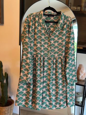 Robe courte motif éventails verts Rue des Abbesses t.36