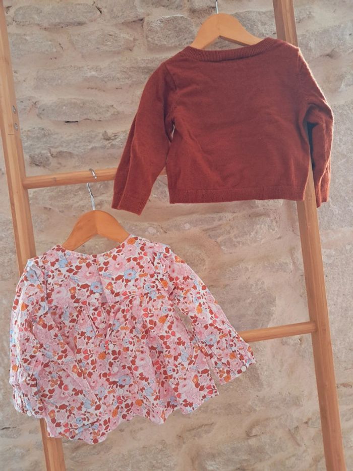 Ensemble blouse Jacadi liberty betsy écureuil + cardigan moka 18m - photo numéro 4