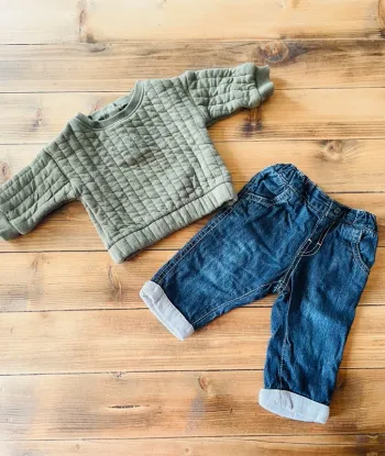 Ensemble pull kaki et jean 3 mois