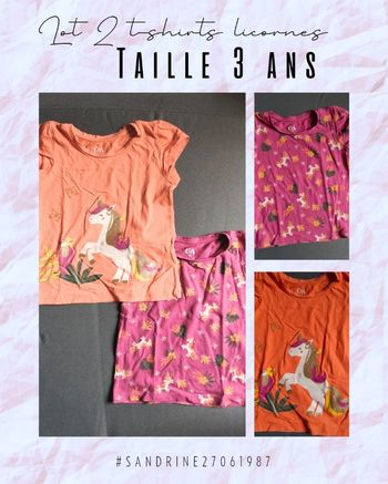 Lot 2 t-shirts motif 🦄 Taille 3 ans
