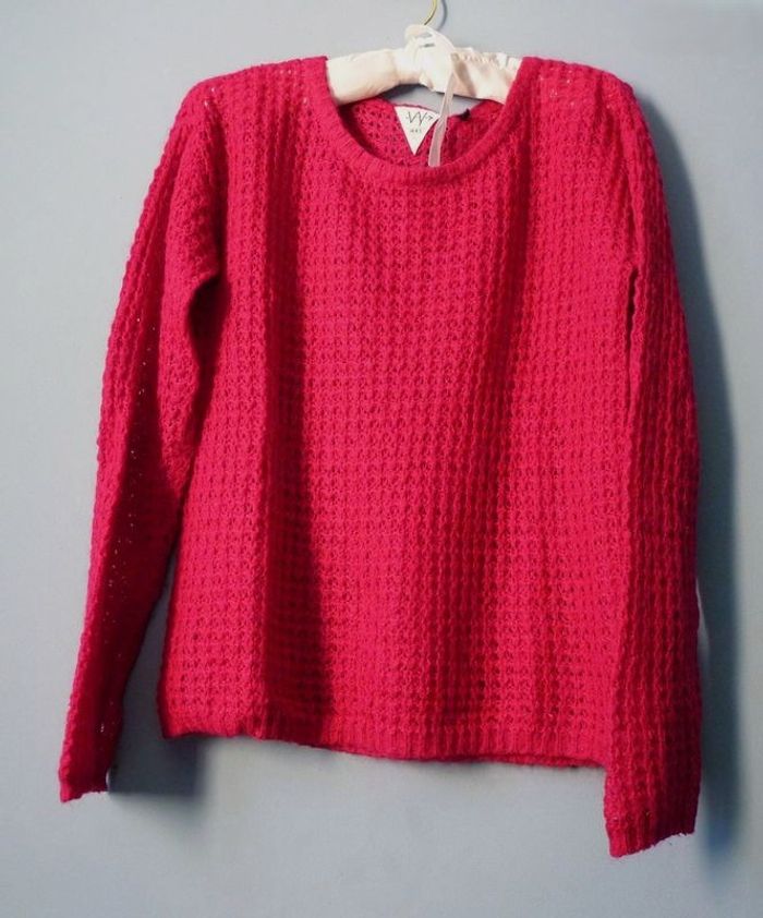 Pull Fille IKKS 12 ans laine mohair maille douce fuschia TBE