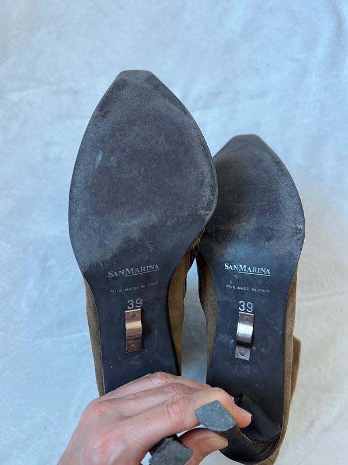 Bottines talons kaki cuir daim Forestcore y2k vintage made in Italy 🇮🇹 90s - Pointure 39 - photo numéro 7
