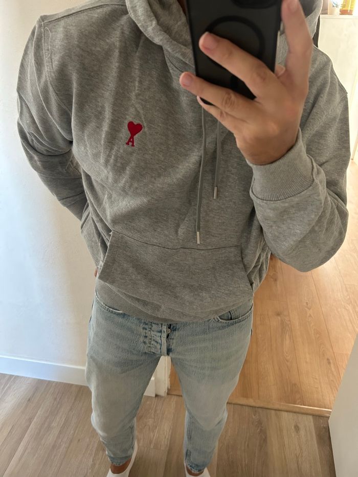 Sweat-shirt pull à capuche gris AMI Paris - Taille M