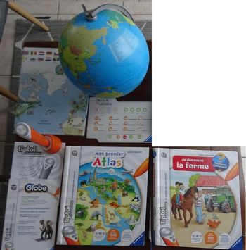 Gros lot TIPTOI Ravensburger: lecteur, 2 livres, globe, carte Atlas du monde